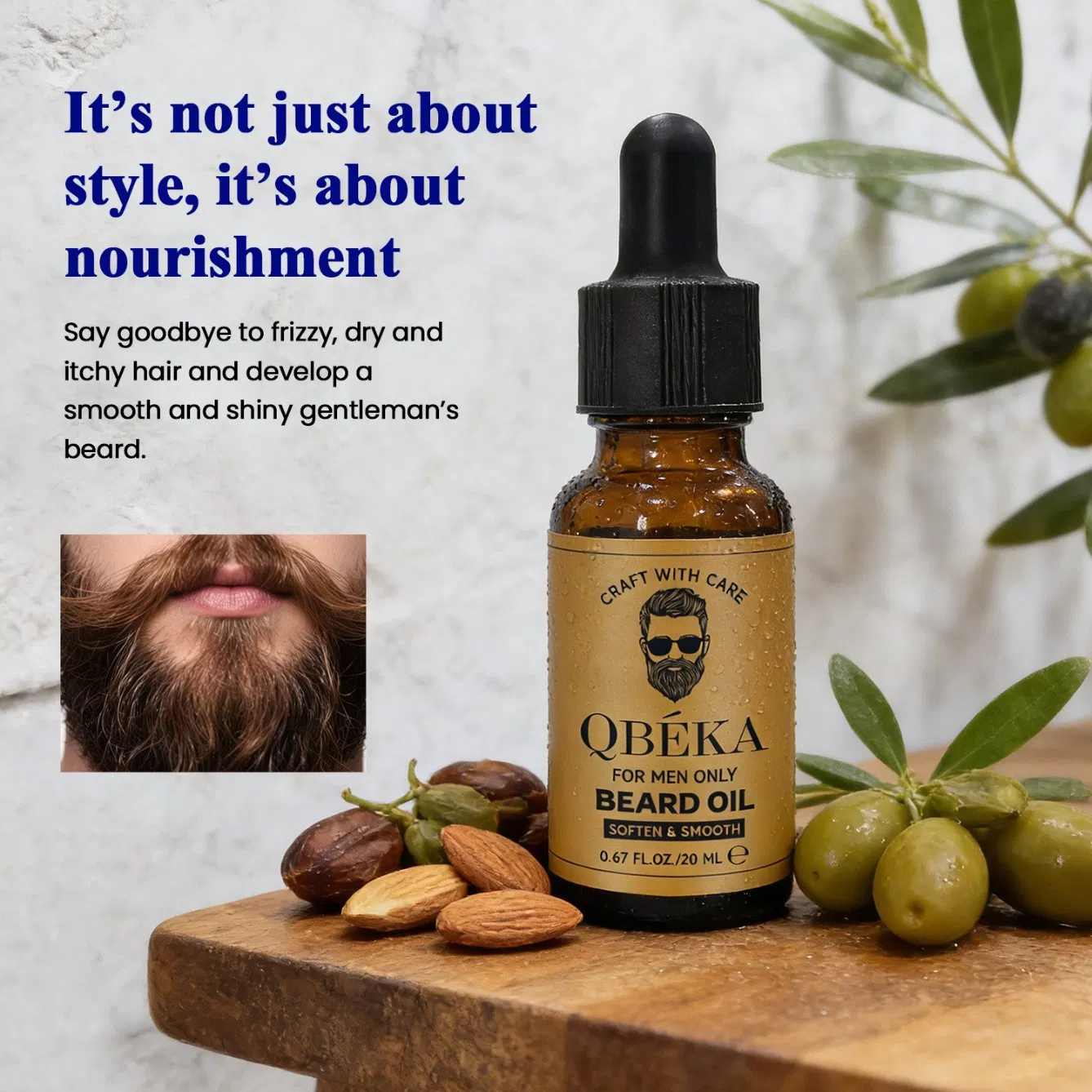 Qbeka Beard Oil for Men Natural Moisturizing Conditioner for Dry Skin, Itchy Beard, Softener and Scruff Beards Growth Treatment