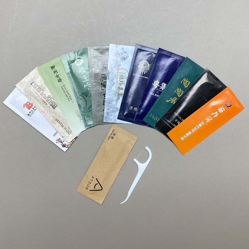 Custom Logo Dental Floss Pick Single Packed Restaurant Diosposable Plastic Dental Floss Stick with Toothpick Individual Wrapped