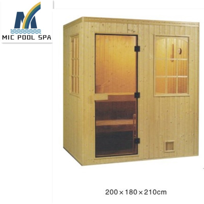 Traditional Wooden Dry Steam Sauna Room with Fiber Glass Door