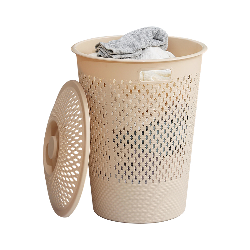 Household Plastic Hollow Out Design Laundry Toy Storage Basket with Cover