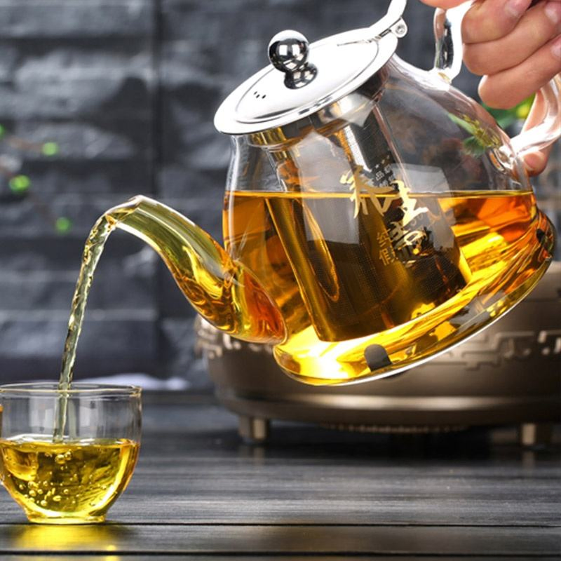Classic Heat Proof Glass Teapot with Stainless Steel Leaky Cover