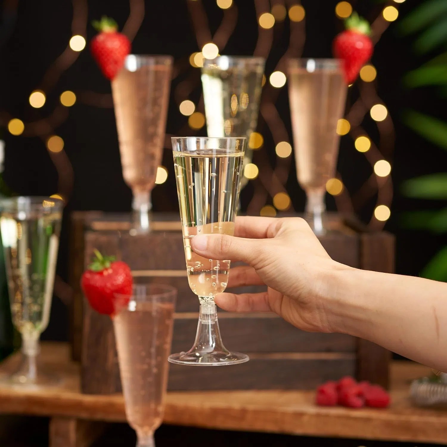 Clear Plastic Champagne Flutes 5oz Elegant, Sturdy & Reusable Toasting Glasses for Mimosa, Cocktails, Prosecco