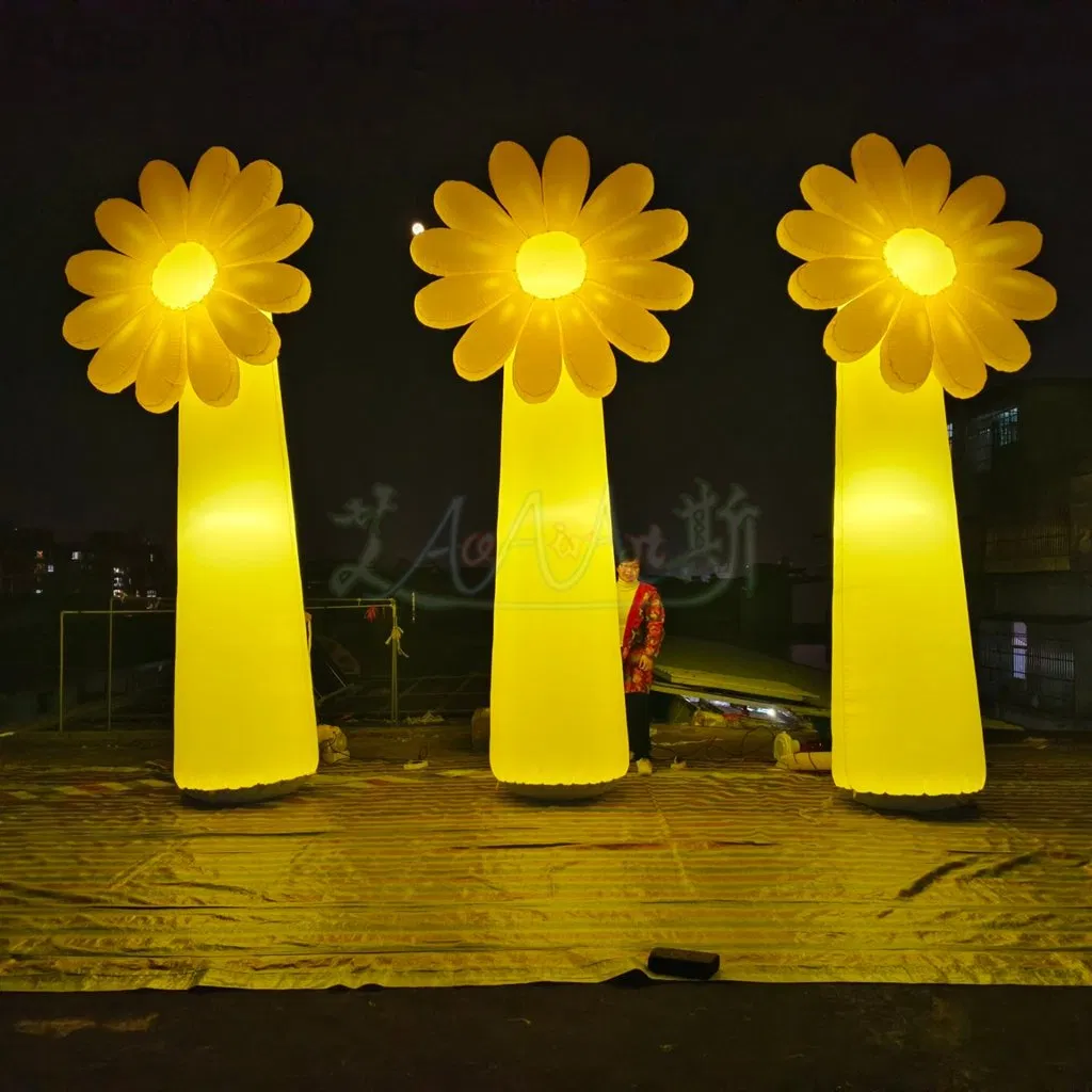 Glowing Yellow Inflatable Floral with LED Lighting Inflatable Daisy Flower for Outdoor Night Events