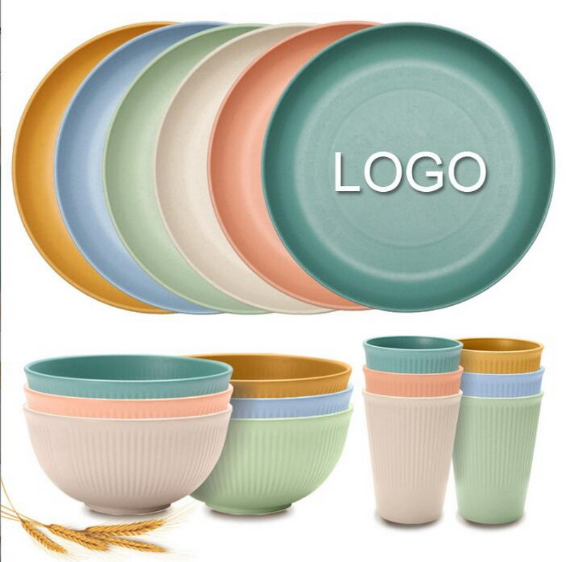 Wheat Straw Bowl Cup Plate Household Meal Vertical Grain Dinner Plate