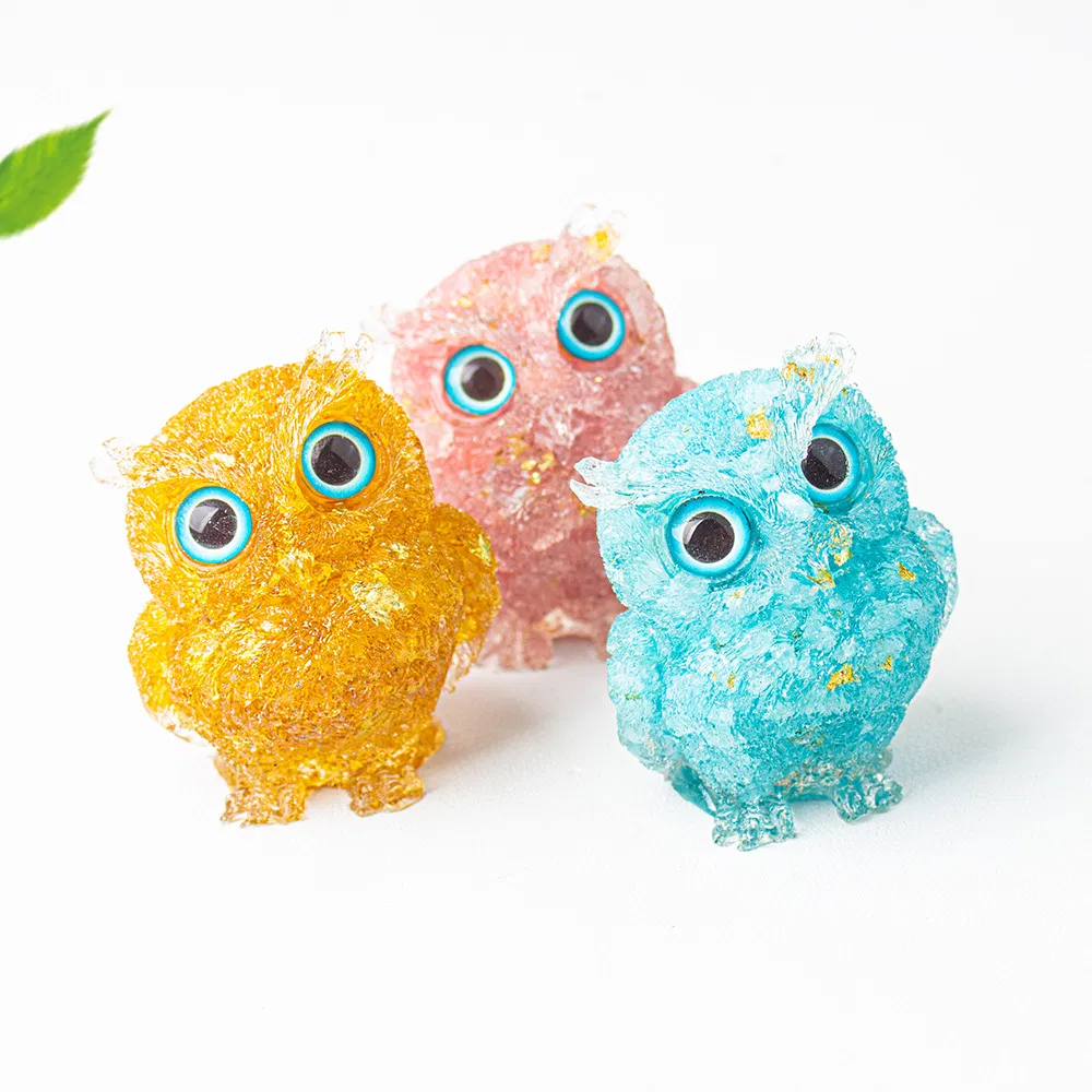 Cross-Border Natural Crystal Crushed Stone Epoxy Resin Owl Eyes Ornaments for Office, Home, Living Room and Desktop Decoration
