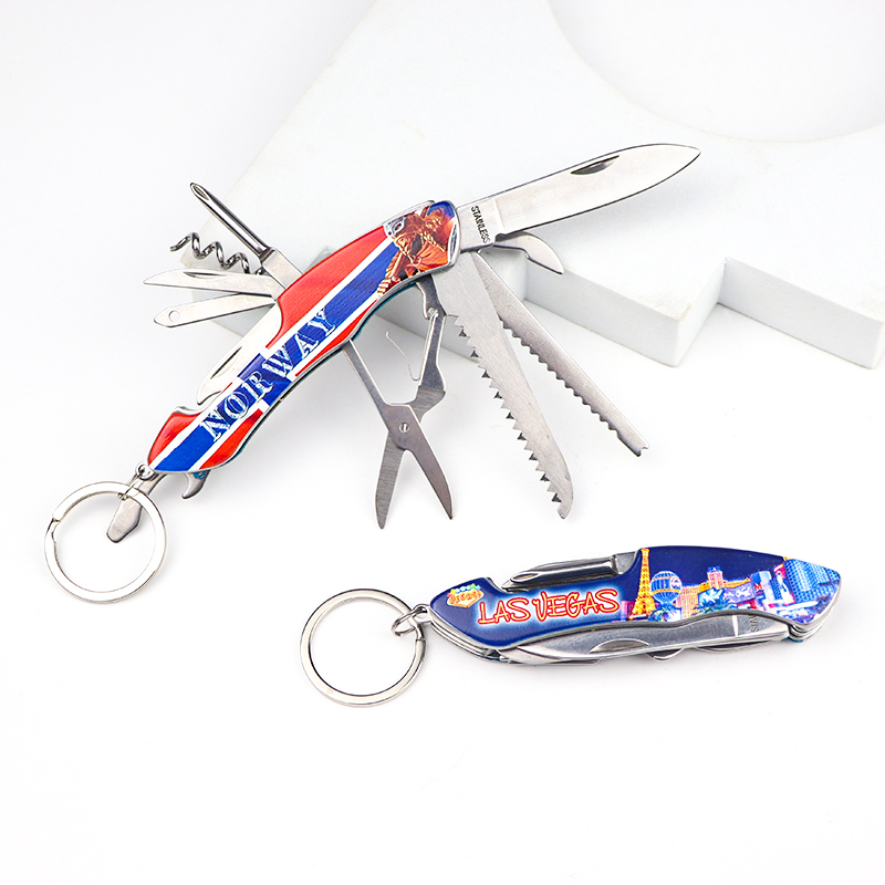 Wholesale Customised Logo Souvenir Knife Multi Tool Functional Pocket Folding Knife Keychain