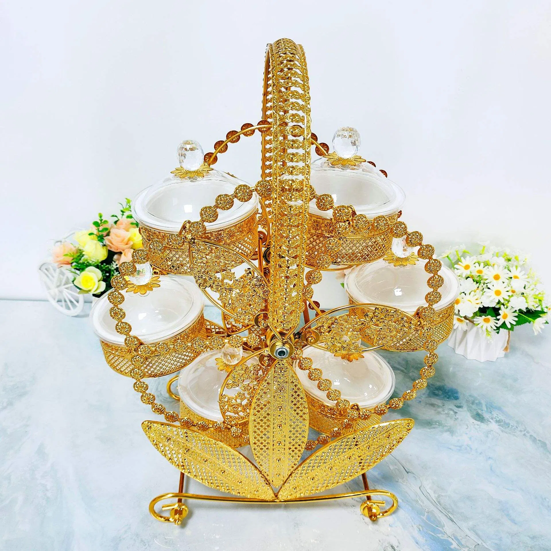 Ferris Wheel Grid Rotating Food Container Bracket Plastic Bowl Set