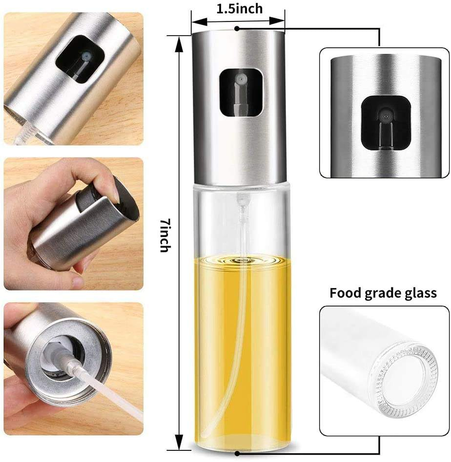 Home and Kitchen Oil Sprayer Glass Bottle and Stainless Steel 100ml Olive Oil Sprayer for Cooking