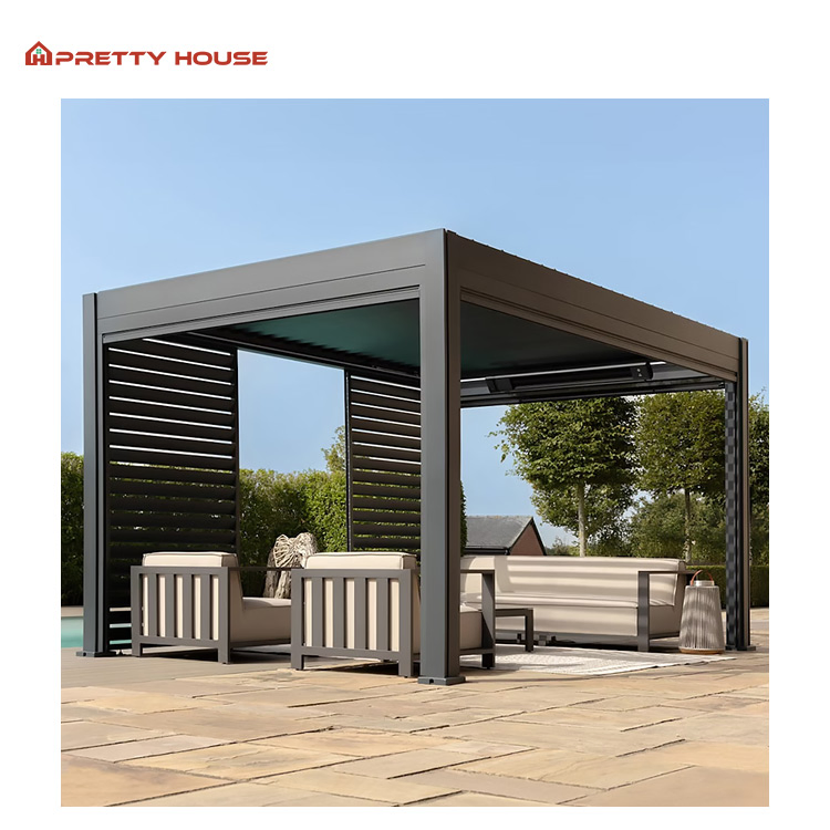 Custom LED Light Strip Aluminium Louver Roof Surface Coating Treatment Waterproof Pergola