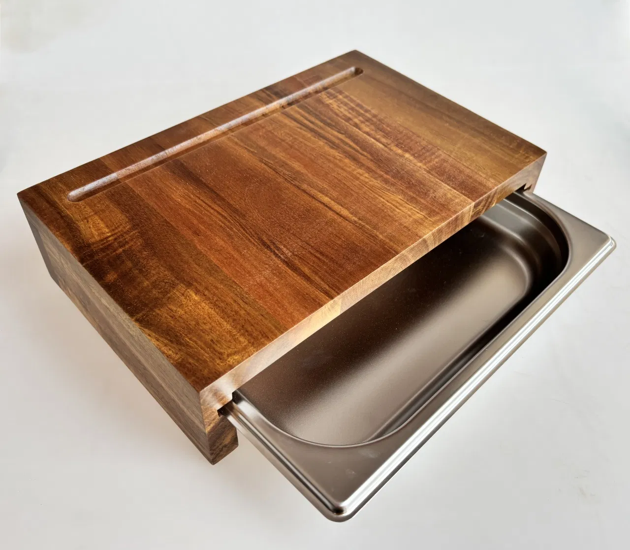 Portable Outdoor Kitchen Wooden Chopping Board with Tray, Small Kitchen Juice Groove Cutting Board