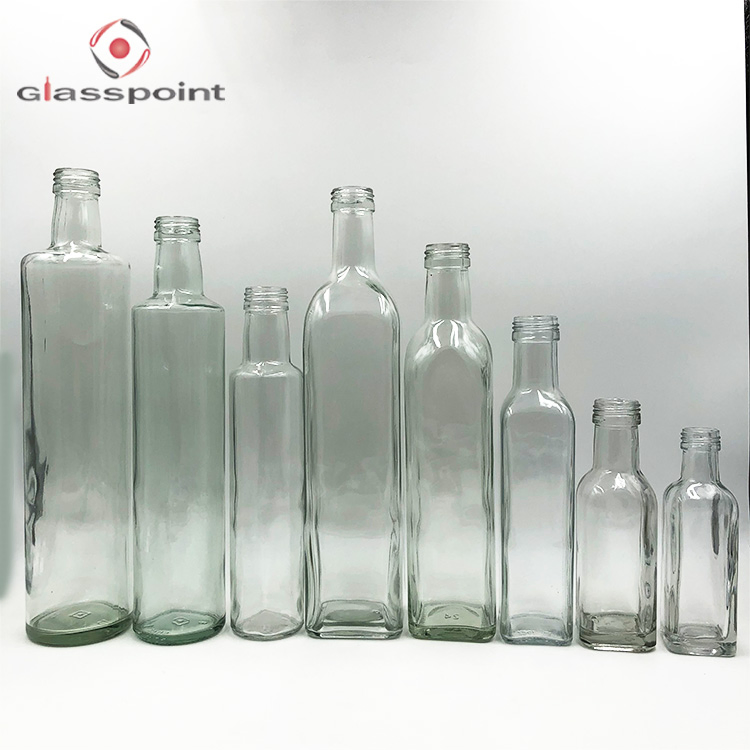 Round Marasca Dorica Multi Color Clear Glass Cooking Olive Oil Bottles