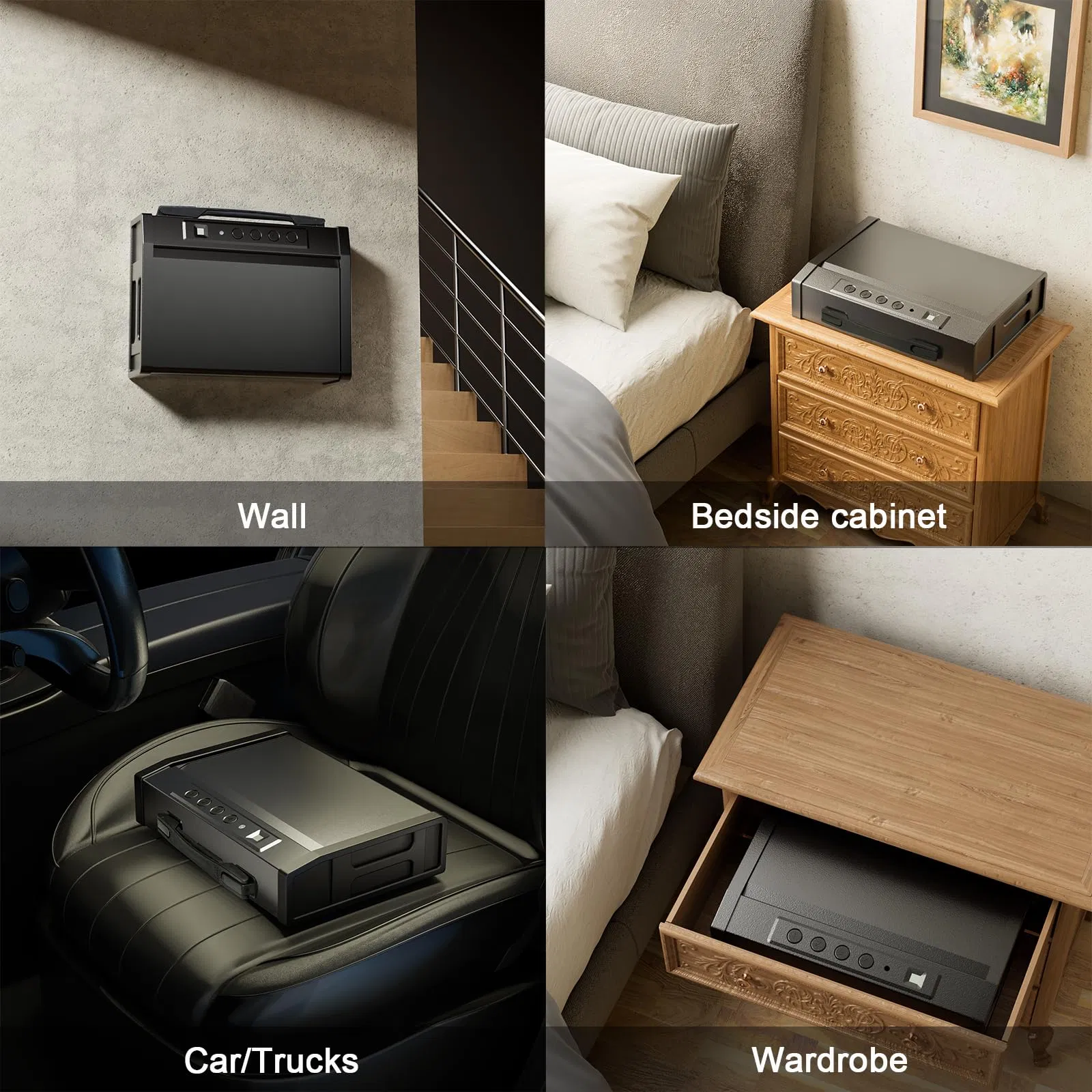 Gun Box Hidden Safes for Home Biometric Fingerprint Hand Gun Auto-Open Steel Storage Safe Box