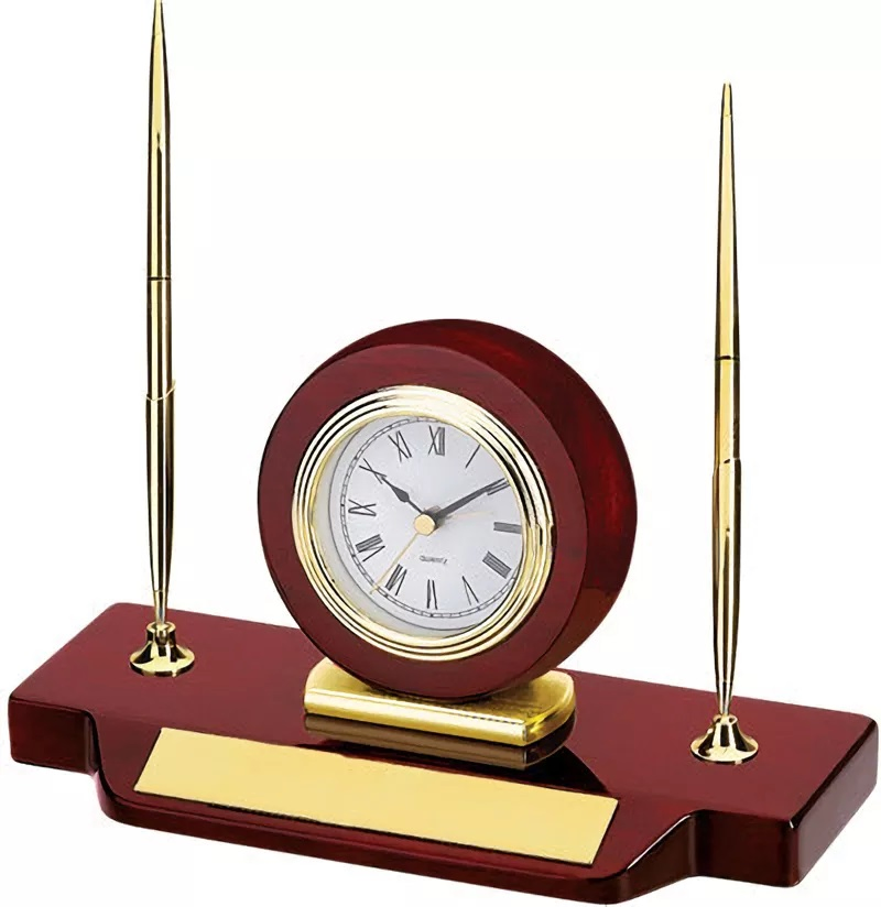 Rosewood High Gloss Finish Wood Desk Alarm Clock with 2 Pen Holder
