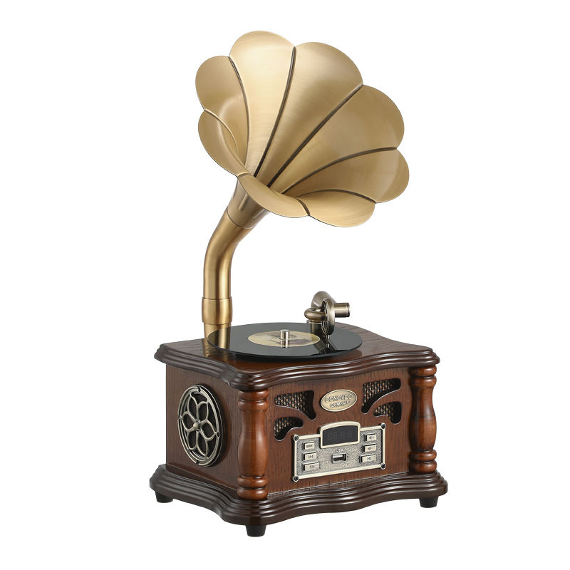 Retro Home Decor Art Music Box Art Speaker Vintage Phonograph Bluetooth Speaker Turntable Record Player with USB/Aux