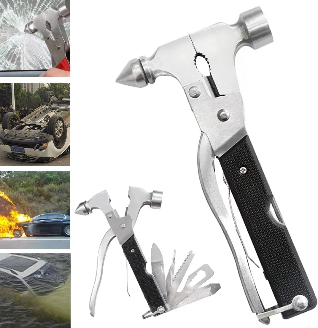 Portable Camping Gear Multitool Car Escape Window Hammer Multi-Function Hammer Outdoor Folding Knife Survival Gear for Outdoor Hunting Hiking