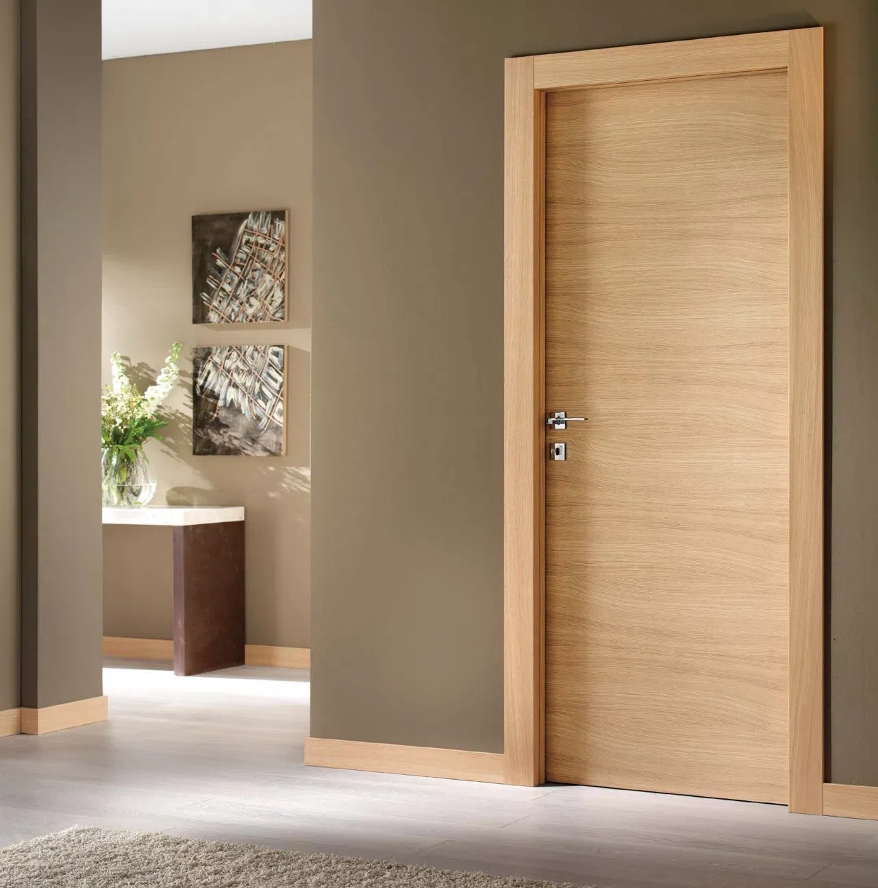 Modern Composite Solid Core Interior Oak Veneer Finished Painting Wooden Flush Door