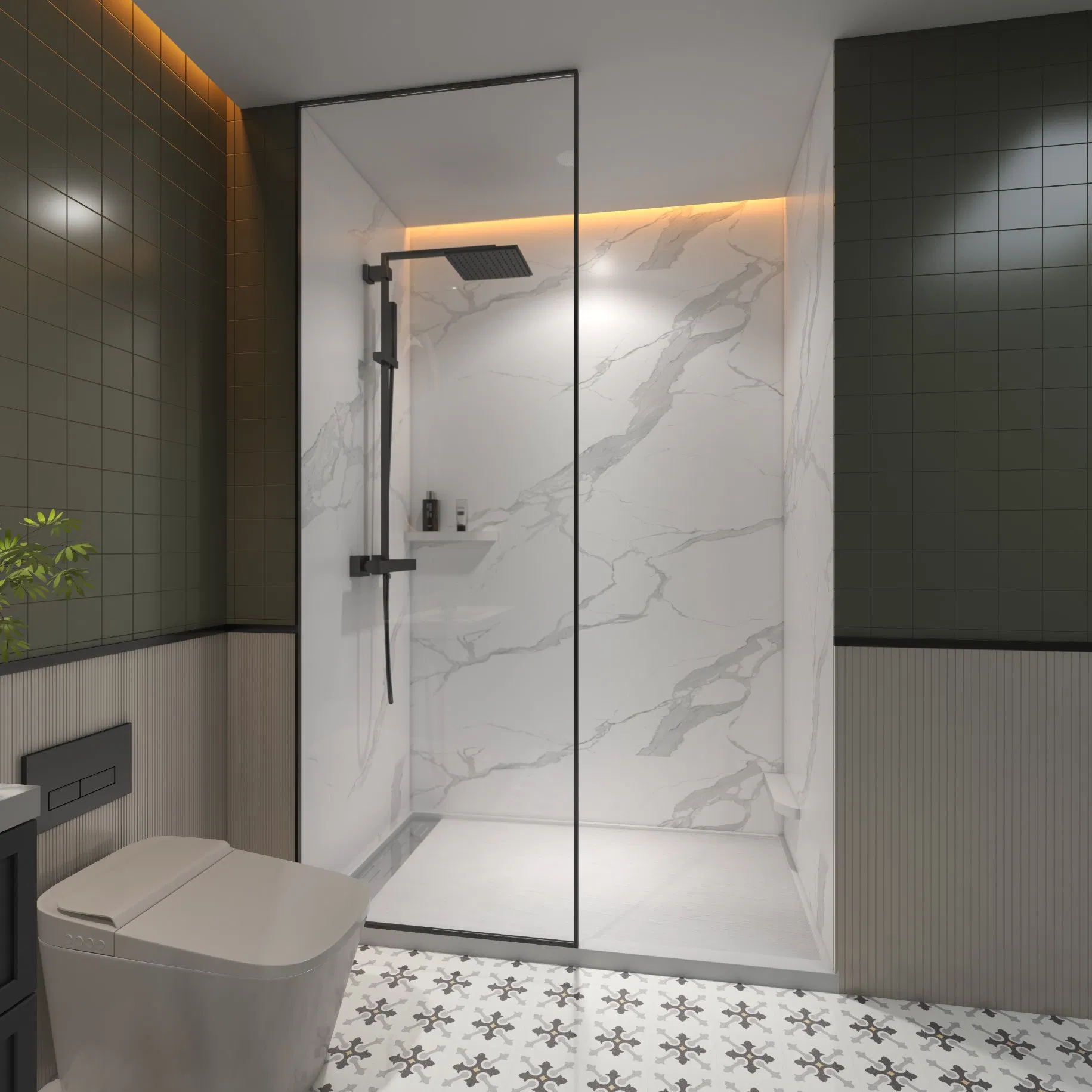 Esthetic Artificial Stone Shower Wall Matte Surface Cultured Marble Shower Panel