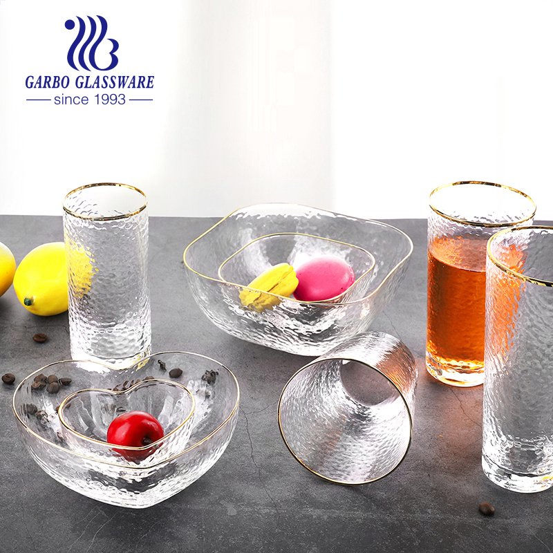 Handmade Glass Salad Bowl Gold Rim Table Decor 300ml 10.5 Inch Food Serving Salad Bowl for Wholesale