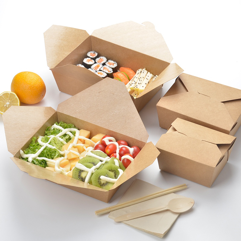 Disposable Kraft Paper Food Packaging Container Takeout Lunch Bento Box Takeaway Sushi Salad Box