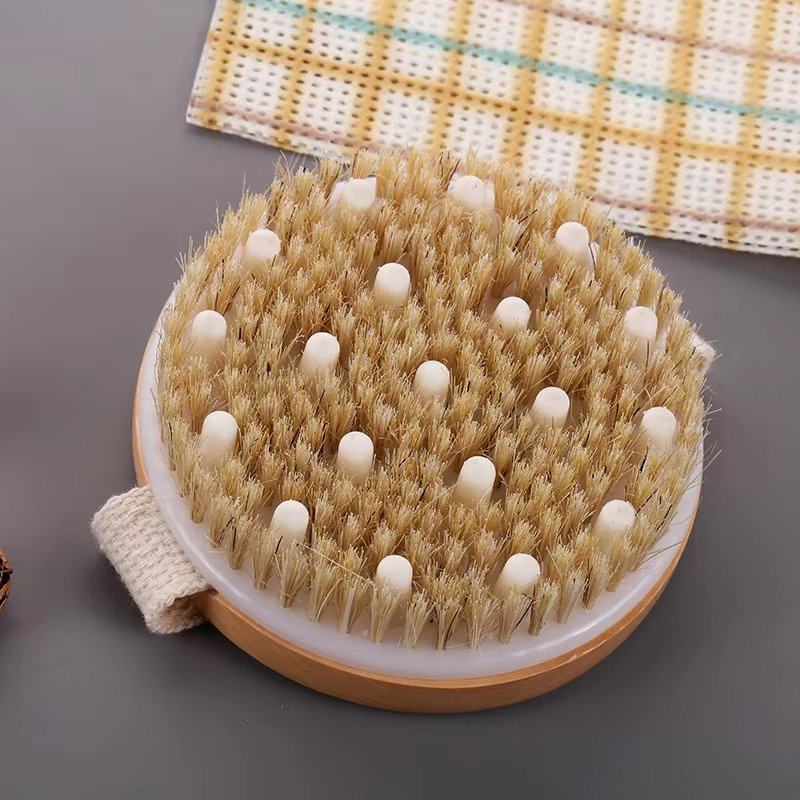 Bathroom Wooden Exfoliating Dry Bath Shower Brush Natural Cactus Bristle Body Clean Brush with Long Handle for Body Brushing