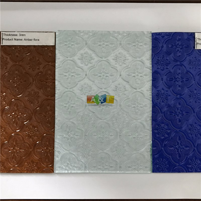4mm, 5mm Clear Dark Blue Bronze Flora Patterned Glass