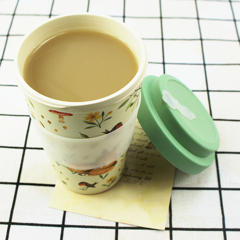 Wholesale Eco-Friendly Bamboo Fiber Reusable Cup Travel Tumbler with Lid