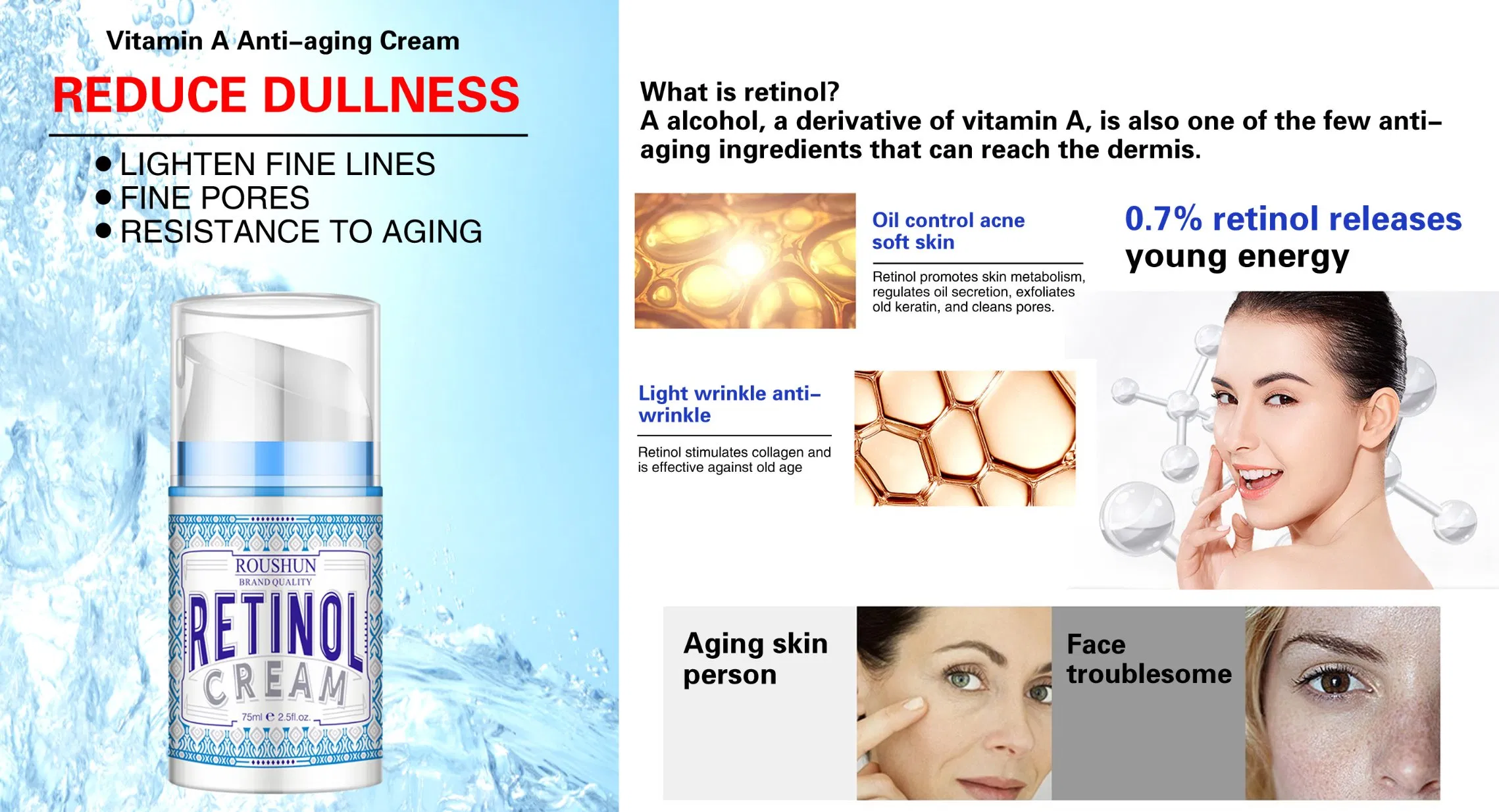 Roushun Firming Tighten Whitening Smoothing Skin Care Retinol Cream