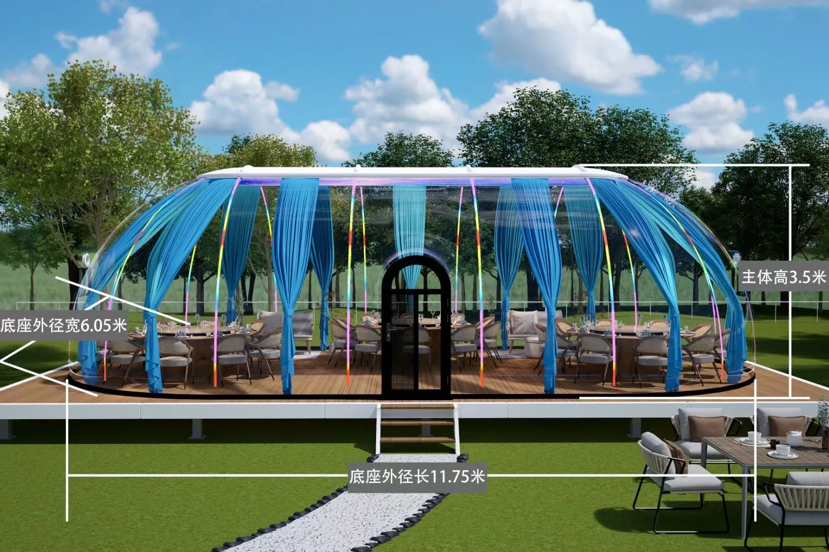 Outdoor Hotel Plastic Dome Tent Canopy House 4 Seasons Glamping 6m to 30m Diameter Greenhouse Glass Dome Hotel Tent