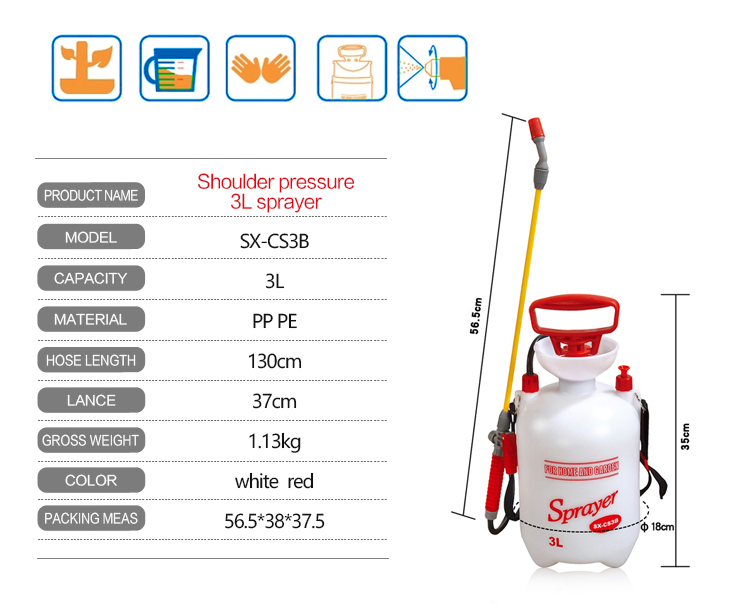 3L Garden Power Tool Plastic Backpack/Knapsack Hand Pressure Power Sprayer (SX-CS3B)