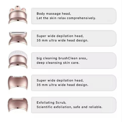 Multifunction 5-in-1 Rechargeable Hair Removal Epilator for Women with Massage Head