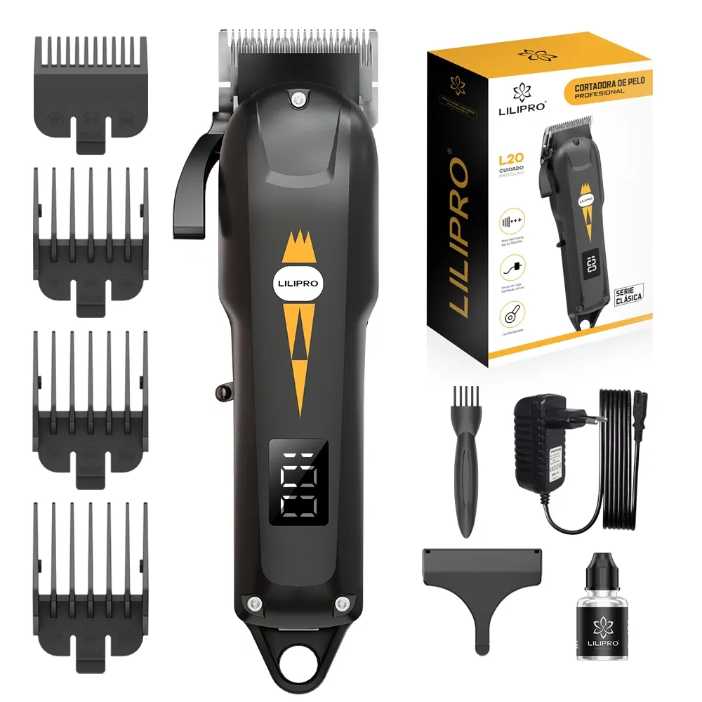 Lilipro L20 Professional Hair Clippers, Black and White Clipper with 7000rpm Motor, LCD Display