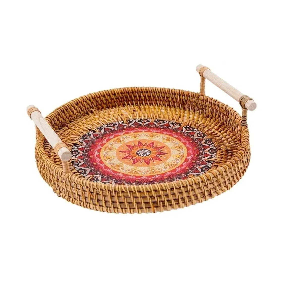 Плетеные подносы круглые с ручками для чая и кухни
