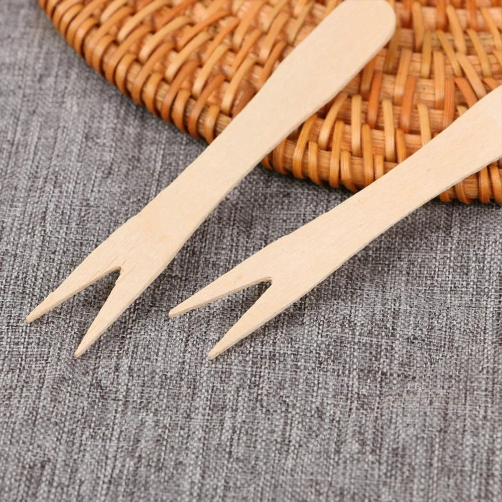 Disposable Compostable Fruit Dessert Cake 140mm Wooden Fork for Party