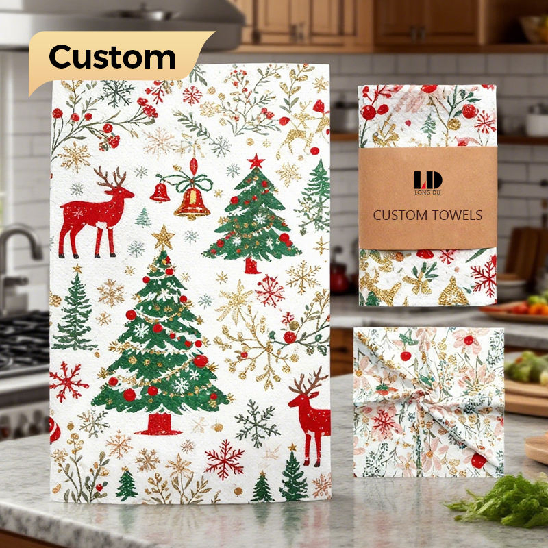 Free Sample Vigreat Custom Digital Pringting Logo Design 100% Cotton Tea Towel for Kitchen Cleaning