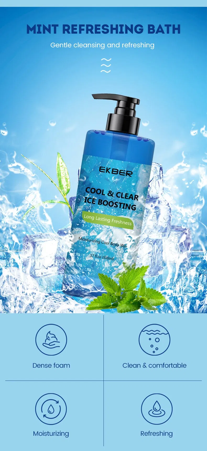Glycerin Shower Gel Body Wash Treatment Blue Mint Cool Body Wash
