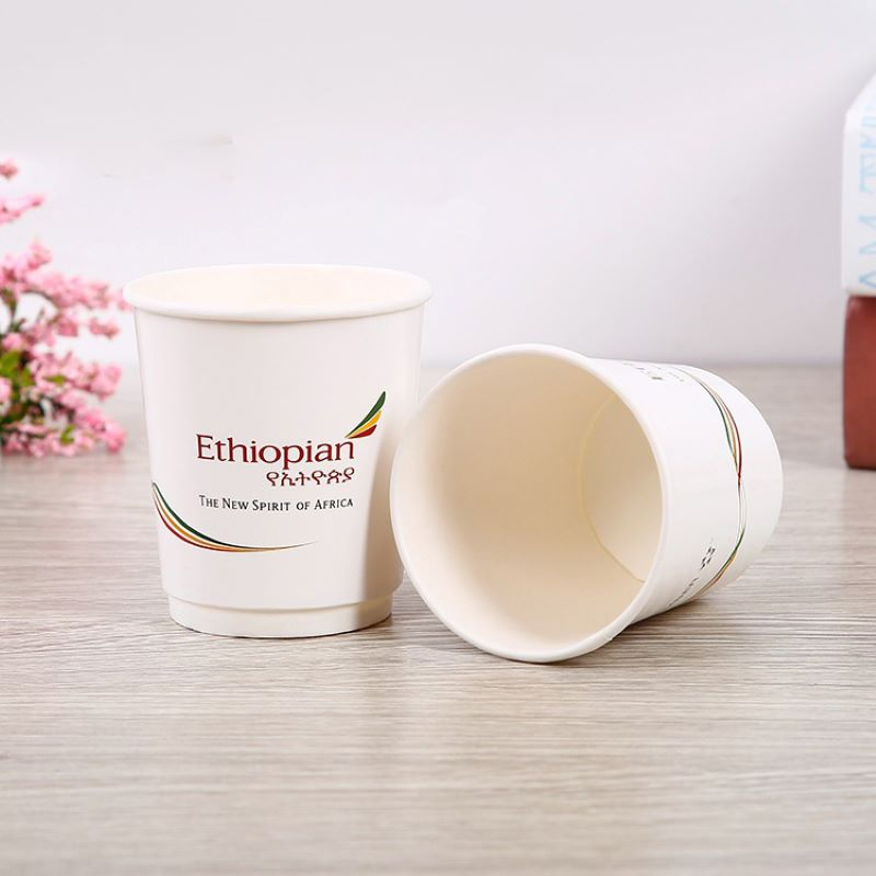 Airline Inflight Disposable Coffee Double Wall Customized Coffee Paper Coffee Cup Raw Material Paper with Lids for Coffee