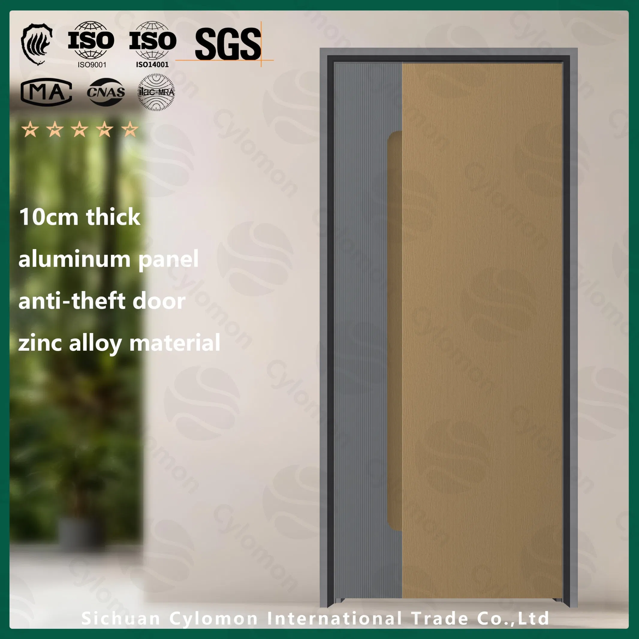 Reinforced Security Steel Door 100mm - Wood Grain Finish Wide Aluminum Grooved Panel 19-Point Locking System