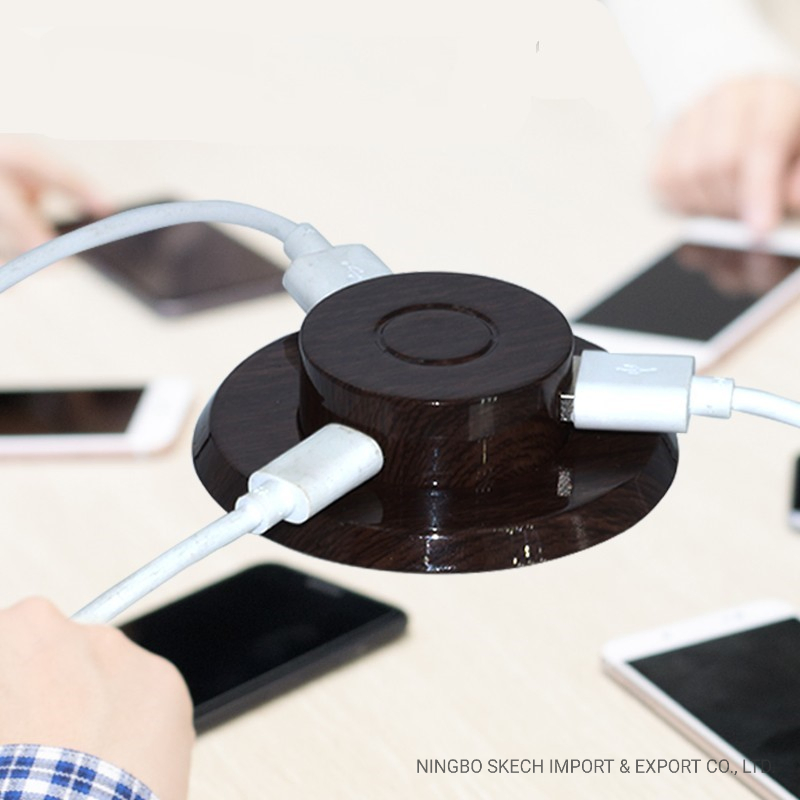 Dermatoglyph USB Desktop Pop up Outlet 3 Ports USB Charger Embedded Charging for Mobile Phone and Any Qi-Enabled Devices