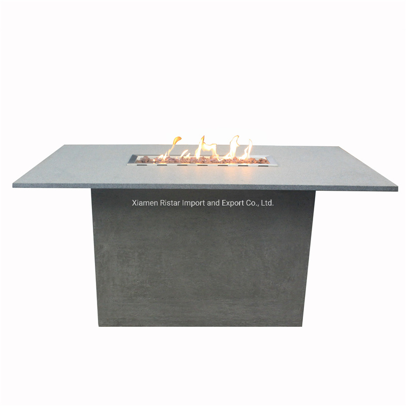 Support Customization New Designed Outdoor Rectangle Luxury Gas Fire Pit Table with Natural Stone Table Top