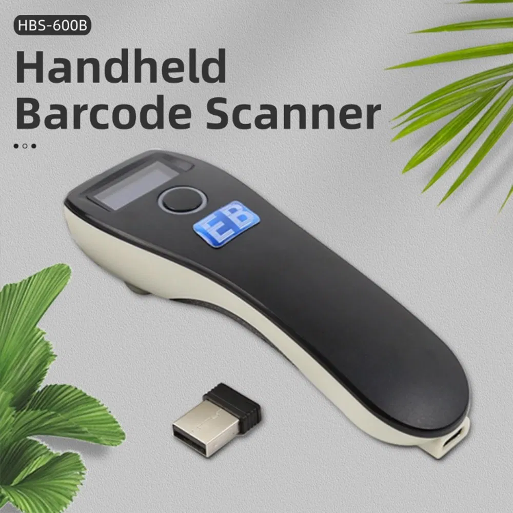 HBS-600B Portable 2D Wireless Barcode Scanner with OLED Display High Speed Decoding Handheld BT 2.4G Barcode Reader
