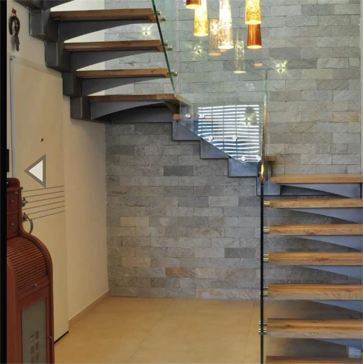 North America Style Smart Home Compatible Minimalist Wood Floating Stair Frameless LED Glass Railing Durable