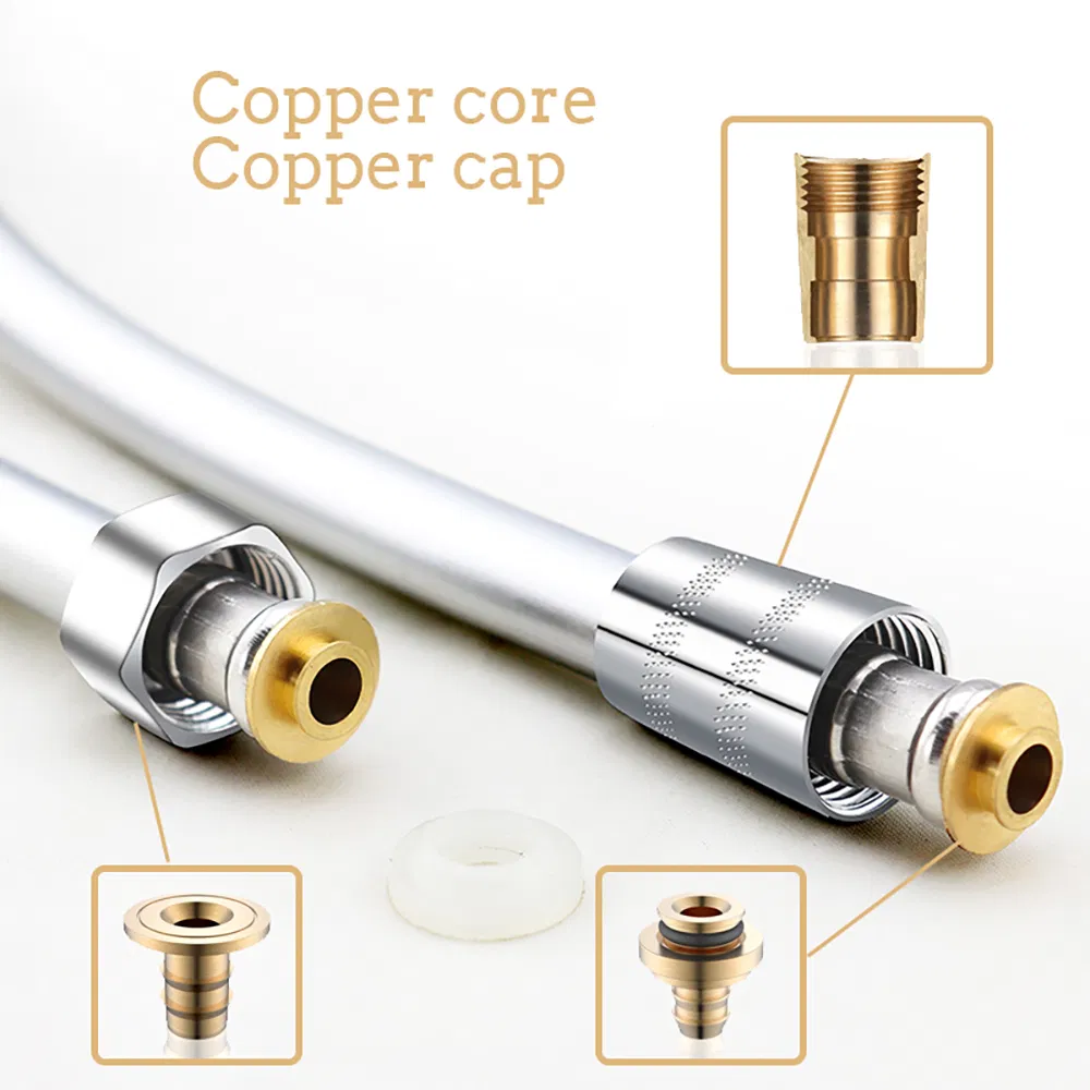 Bathroom Modern Style Durable Flexible Chrome-Finish Brass Nut PVC Shower Hose