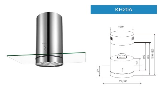 Kh20A 600mm Columnar Range Hood Glass Panel