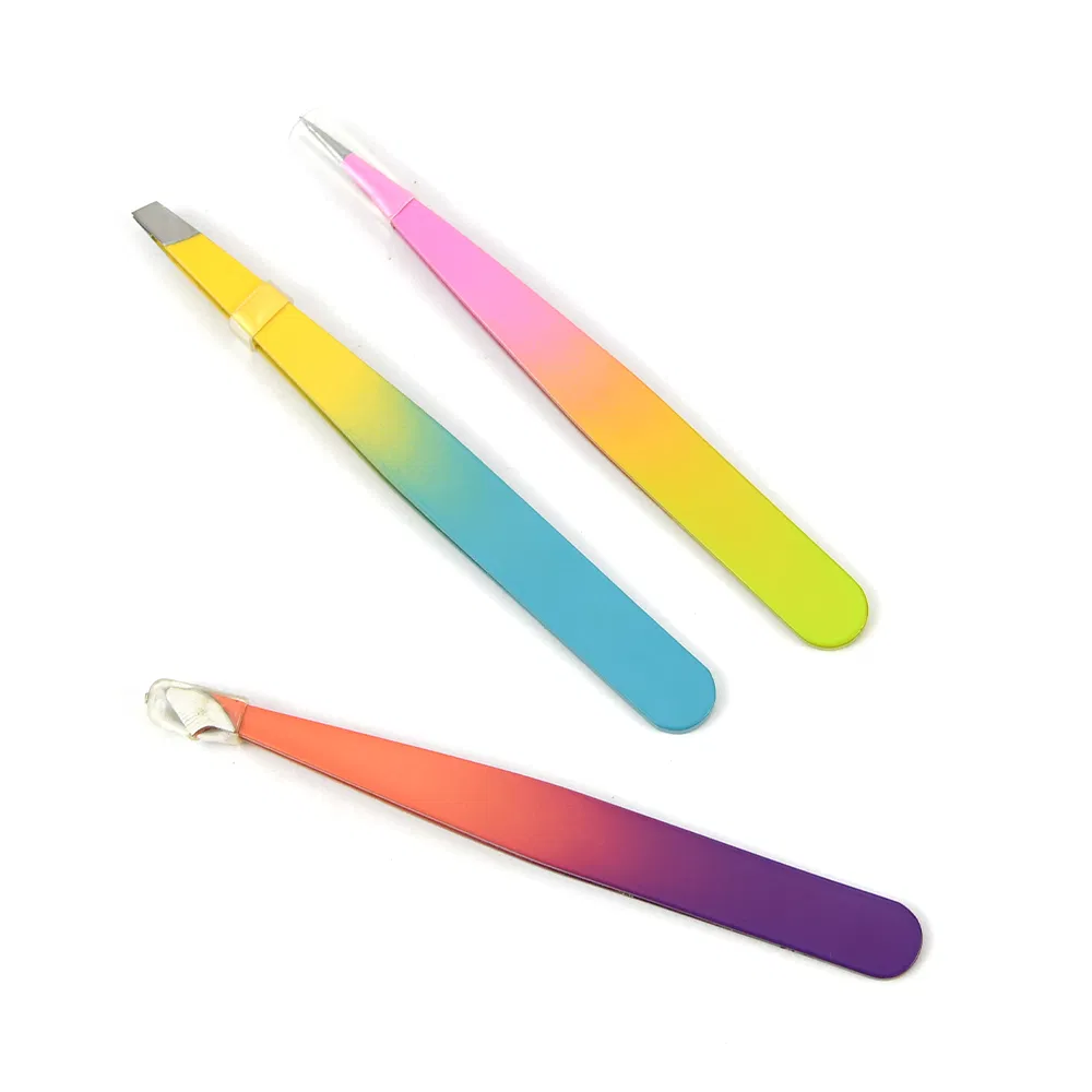 Stainless Steel Beauty Eyelash Tweezers Gradient Color Lash Eyebrow Applicator Tool Set