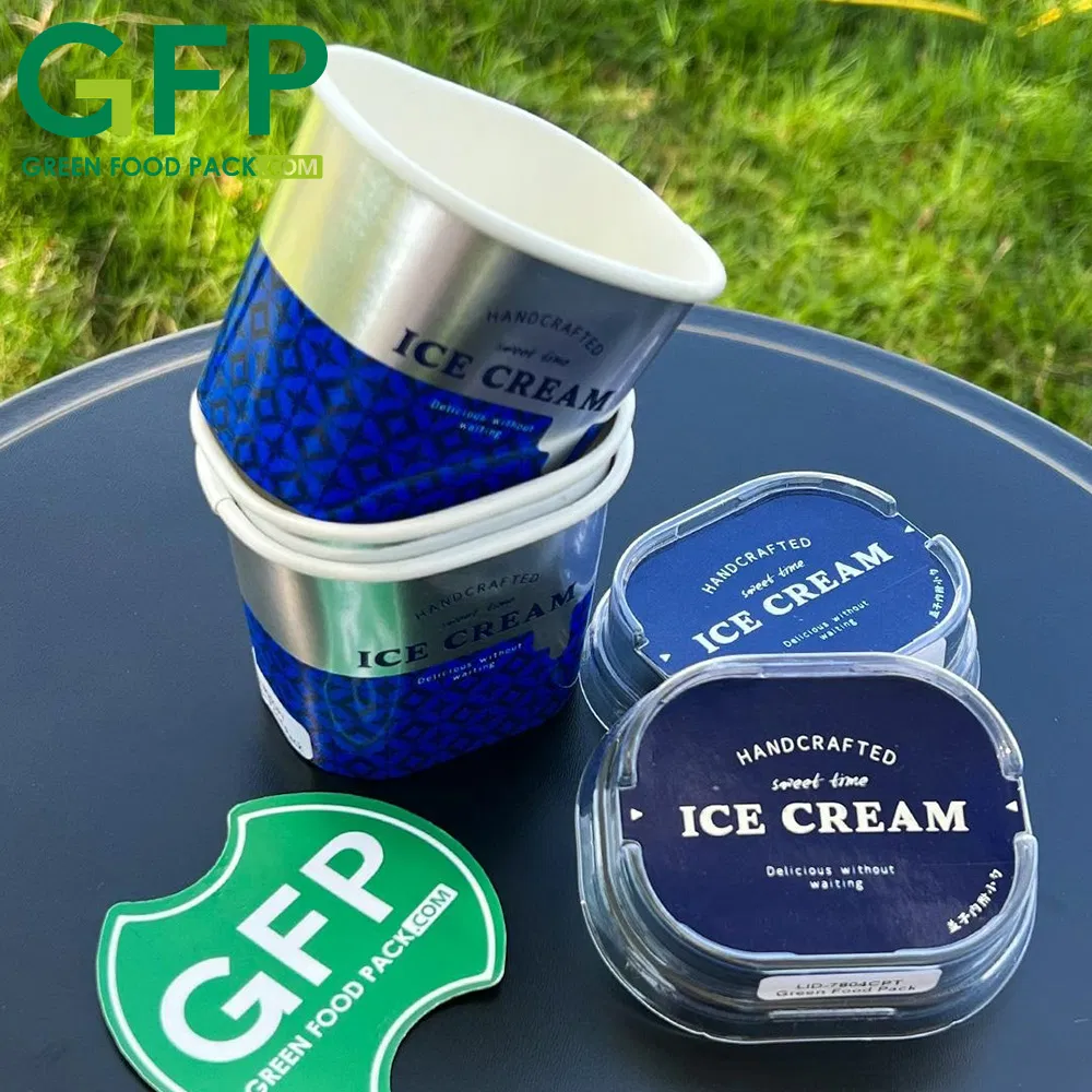 Food Grade Custom Printed 3/5/8/16/18 Oz Disposable Ice Cream Paper Cup with Lid and Spoon
