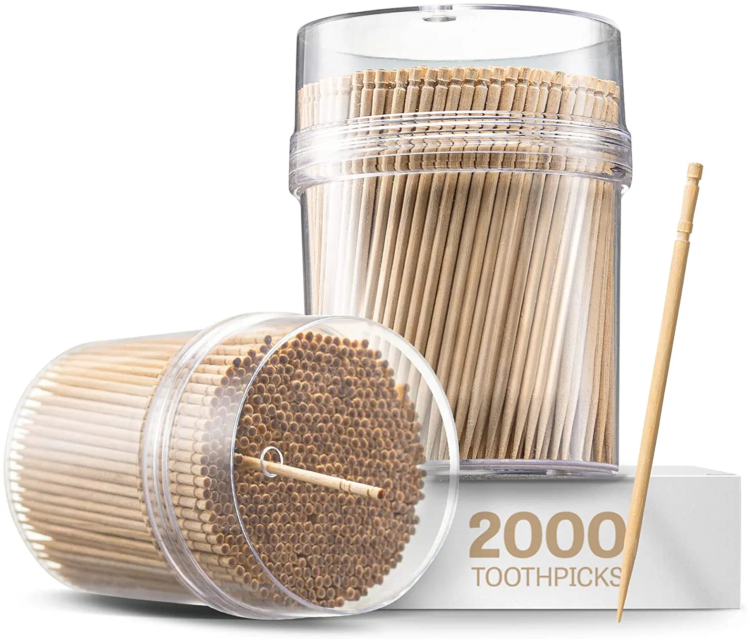 Large Wood Round Toothpicks in Clear Plastic Storage Box