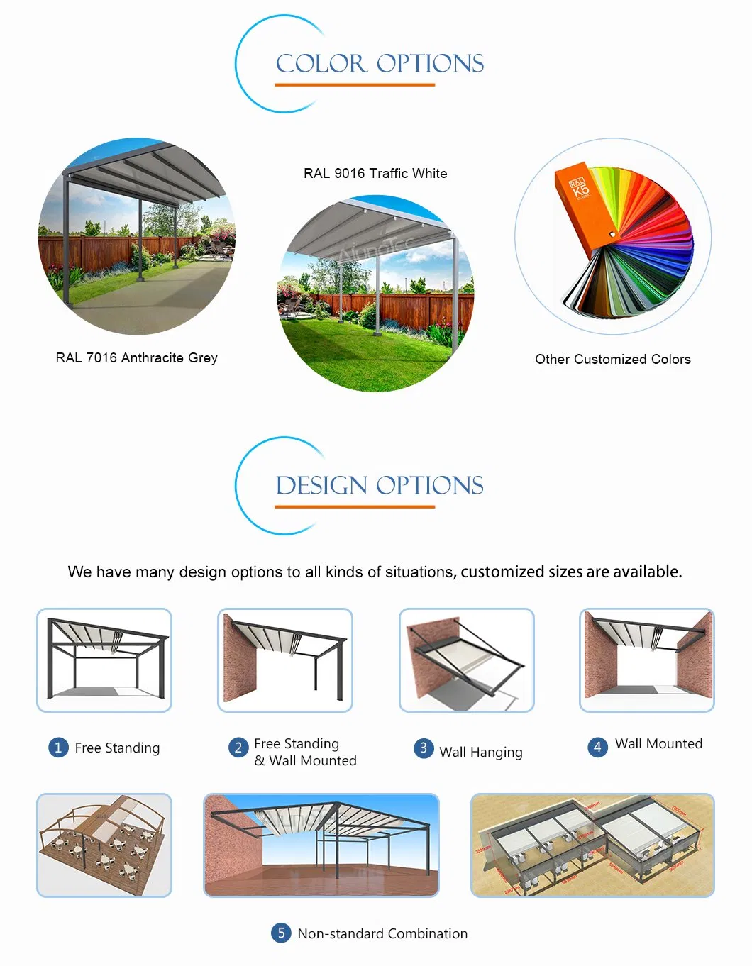 AlunoTec Outdoor Party Electric Roof Awning with LED Lights and Roller Blinds