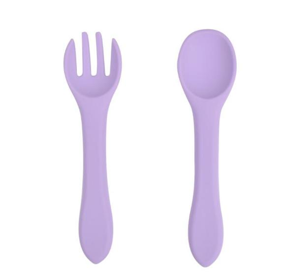 BPA Free Eco-Friendly Silicone Baby Kid Feeding Spoon and Fork Set