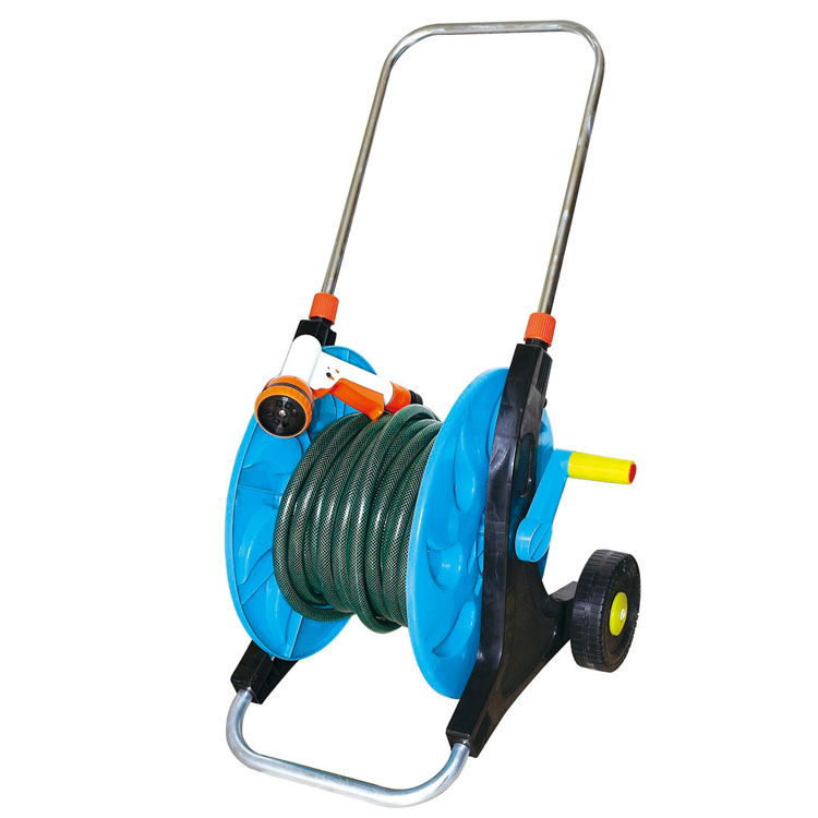 Seesa Mobile Lay Flat Flexible Outdoor Garden Water Hose with Metal Hose Reel Irrigation Cart