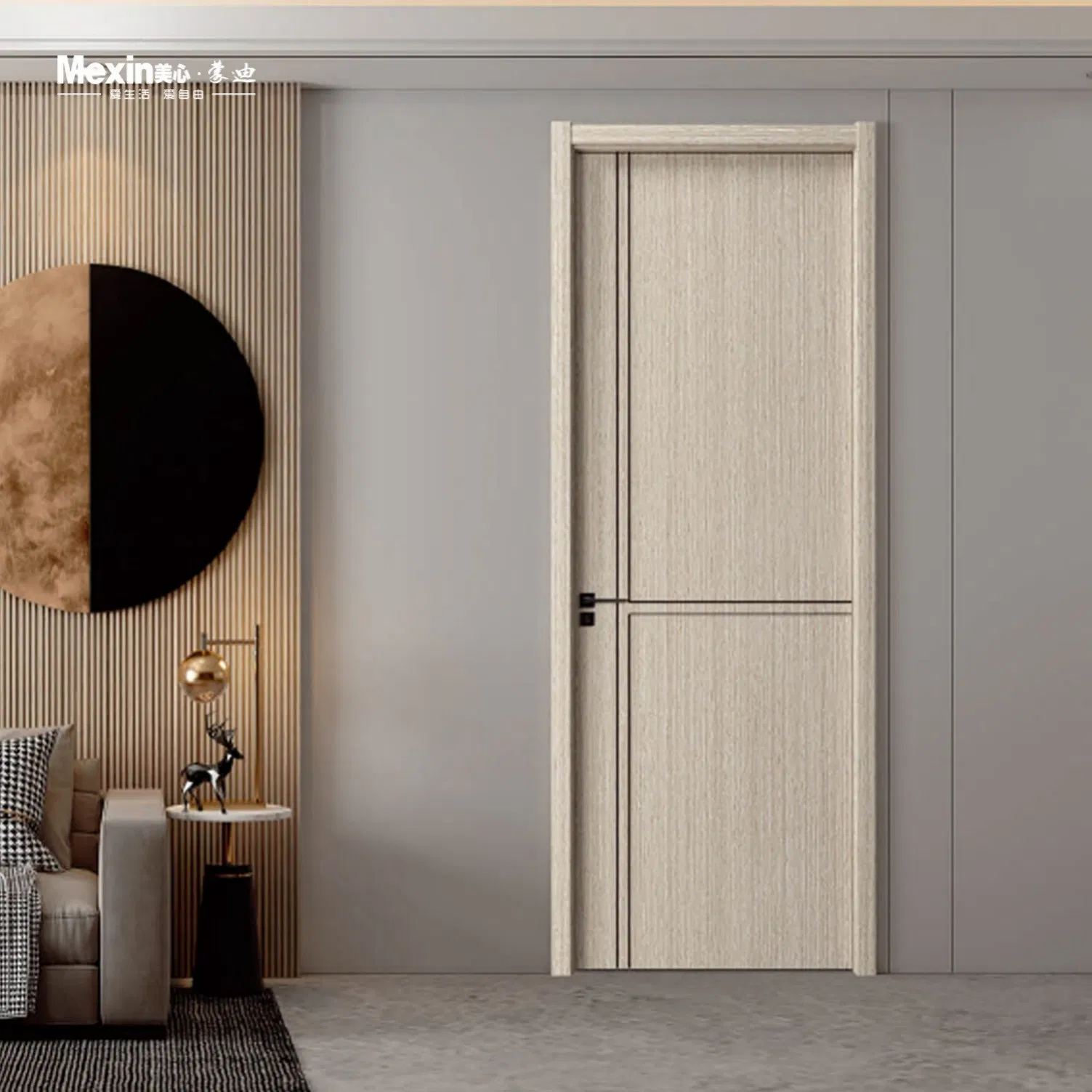 Mexin Teak Exterior PVC WPC Paint Interior Wood Wooden Solid Red Original Exterior Entrance Door Security Entrance Hospital Villa Office for Home Bedroom